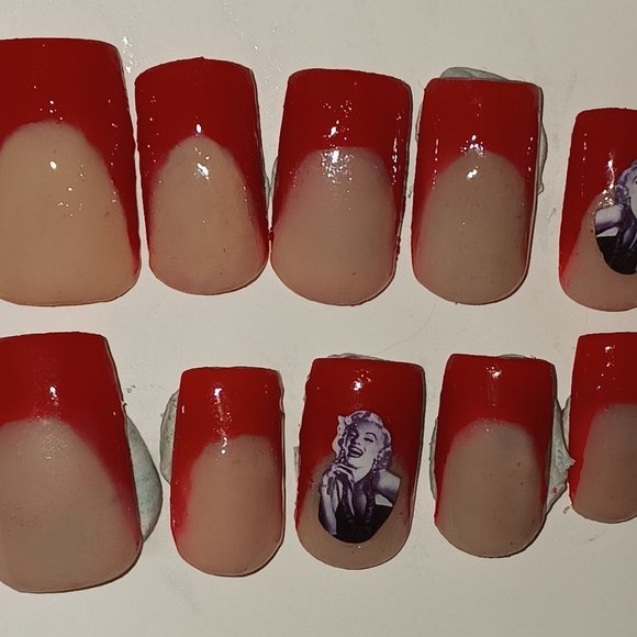French Red with Sticker Decals Press on Nails - Picture 5 of 5